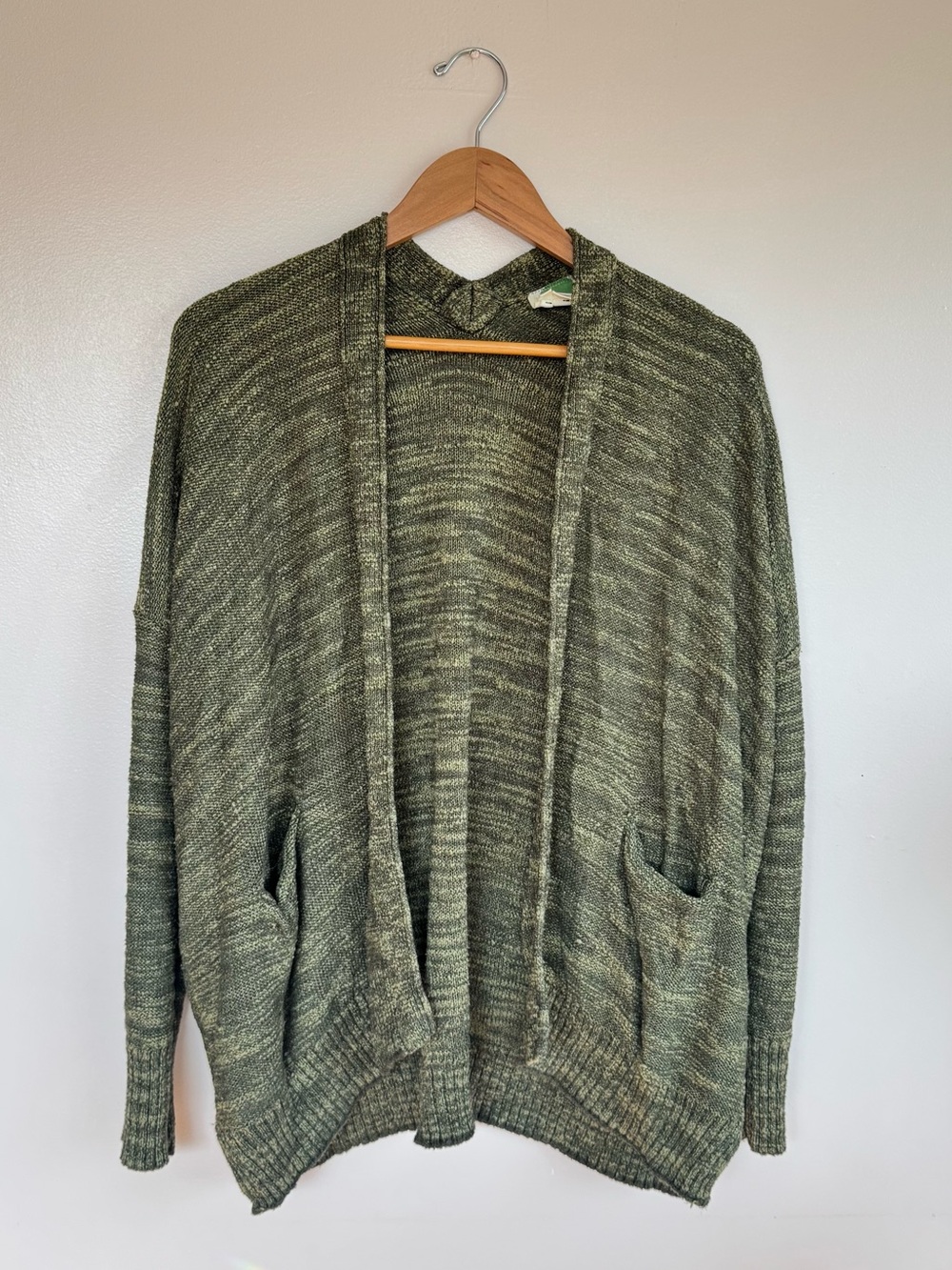Anthropologie Slouchy Open Front Marled Knit Cardigan Sweater Green - Small